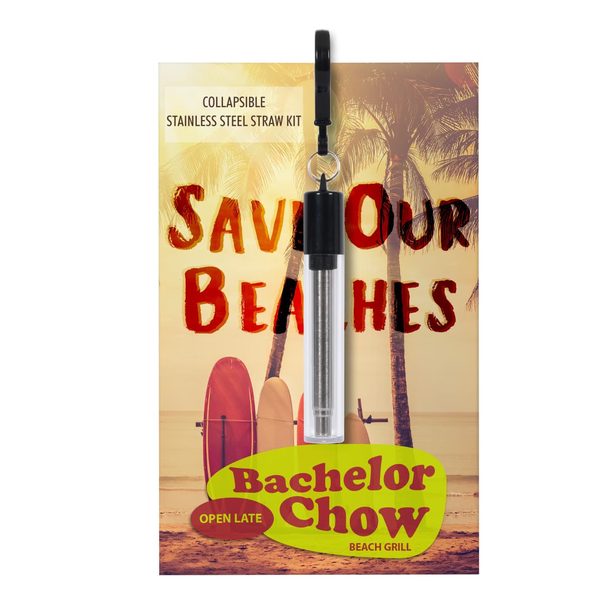 Greeting Card With Collapsible Stainless Steel Straw Kit - Image 1