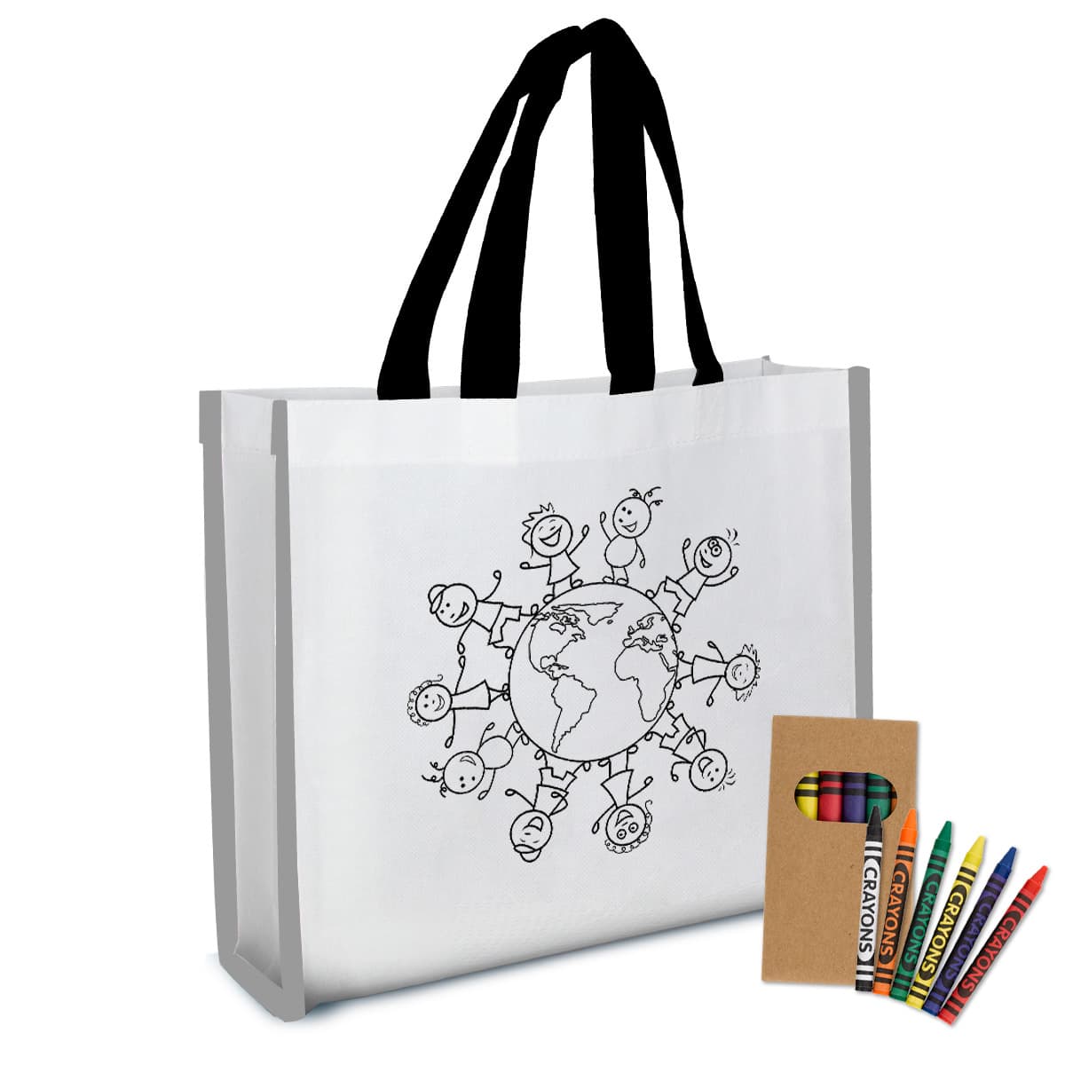 Reflective Non-Woven Coloring Tote Bag With Crayons - Image 1