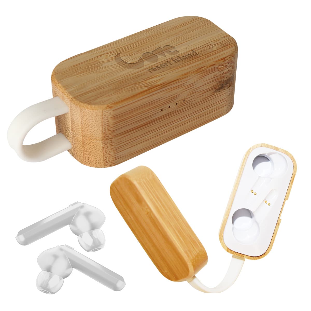 TWS Earbuds In Bamboo Charging Case - Image 1