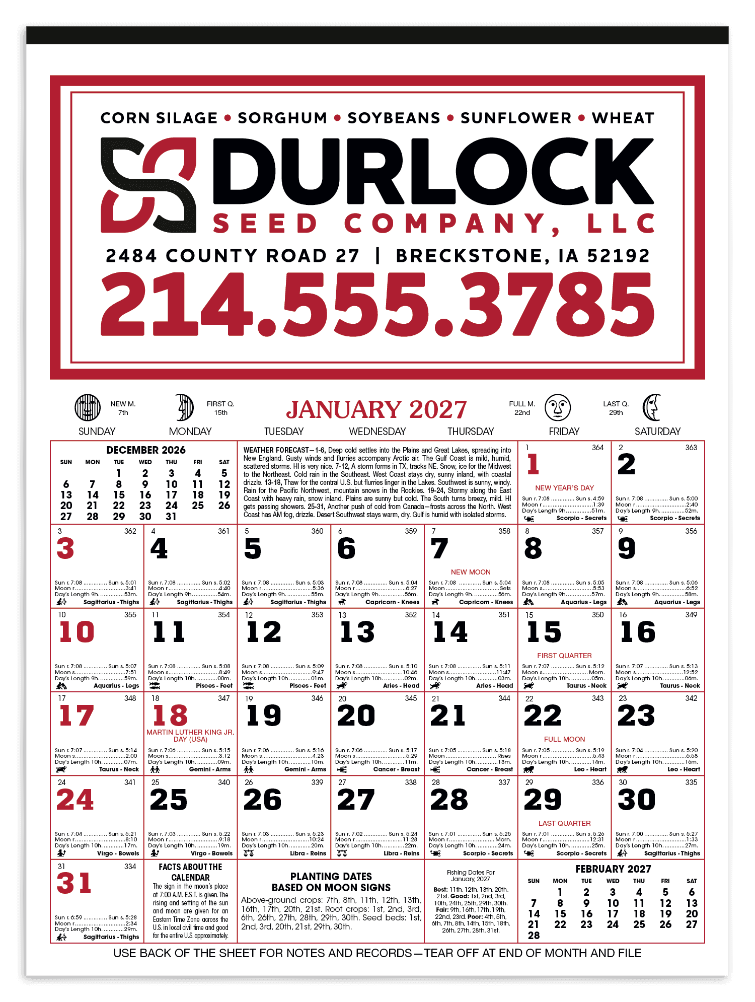 Skinner & Kennedy® 12-Sheet Almanac Calendar - Image 1