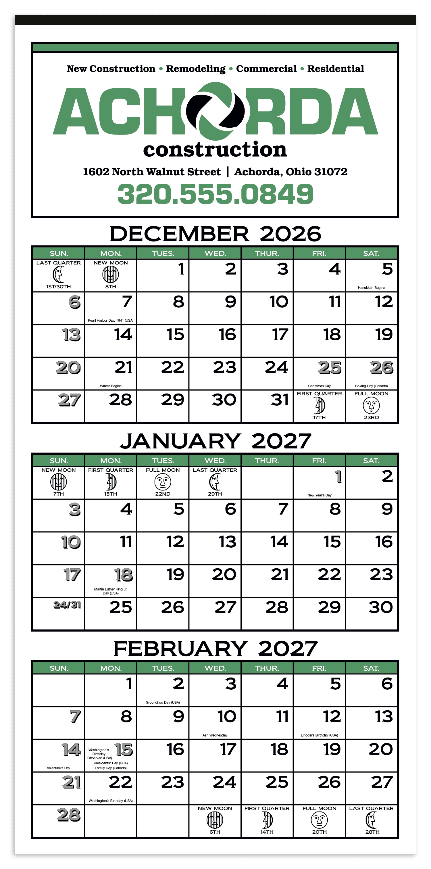 Skinner & Kennedy® 3-Month Display 12-Sheet Calendar - Image 1
