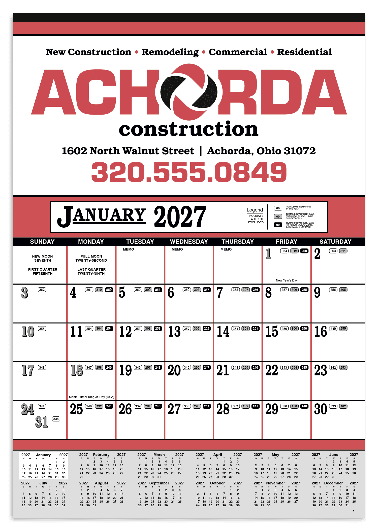 Skinner & Kennedy® Contractor's 12-Sheet Calendar - Image 1