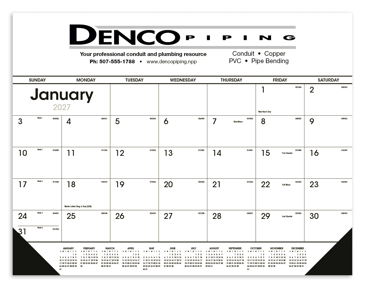Triumph® Calendars Black & White Desk Pad with Vinyl Corners
