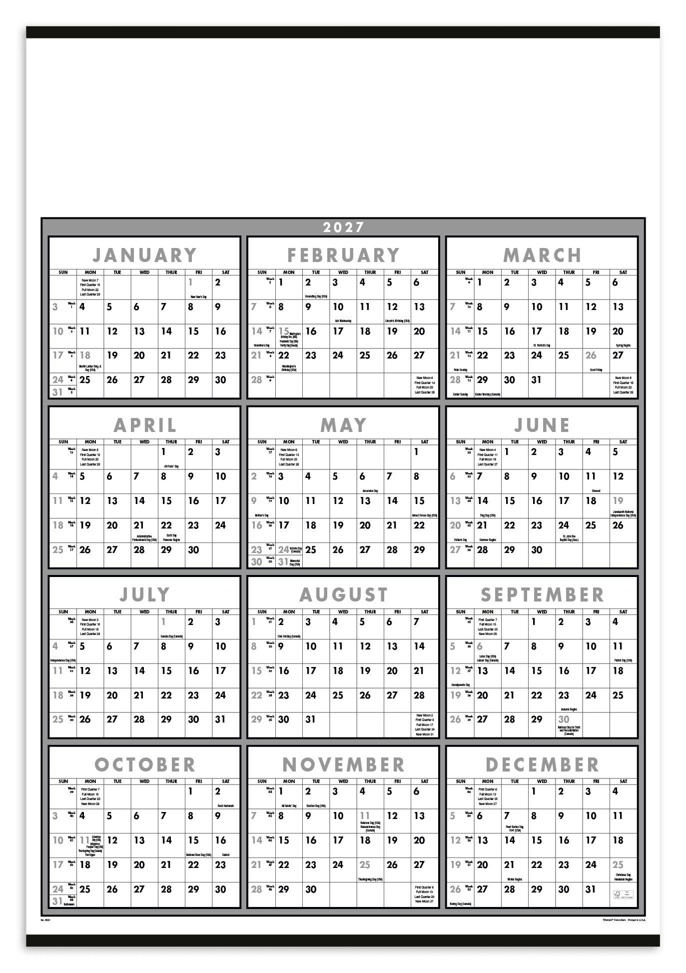Triumph® Calendars Black & White Span-A-Year Non-Laminated Calendar - Image 1