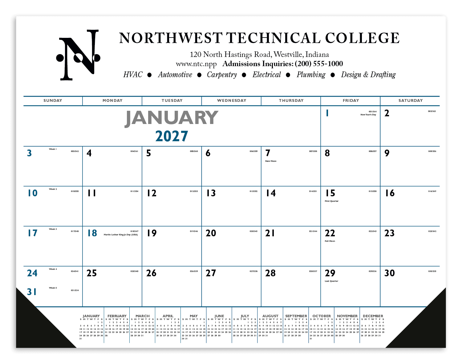 Triumph® Calendars Blue & Black Desk Pad with Vinyl Corners