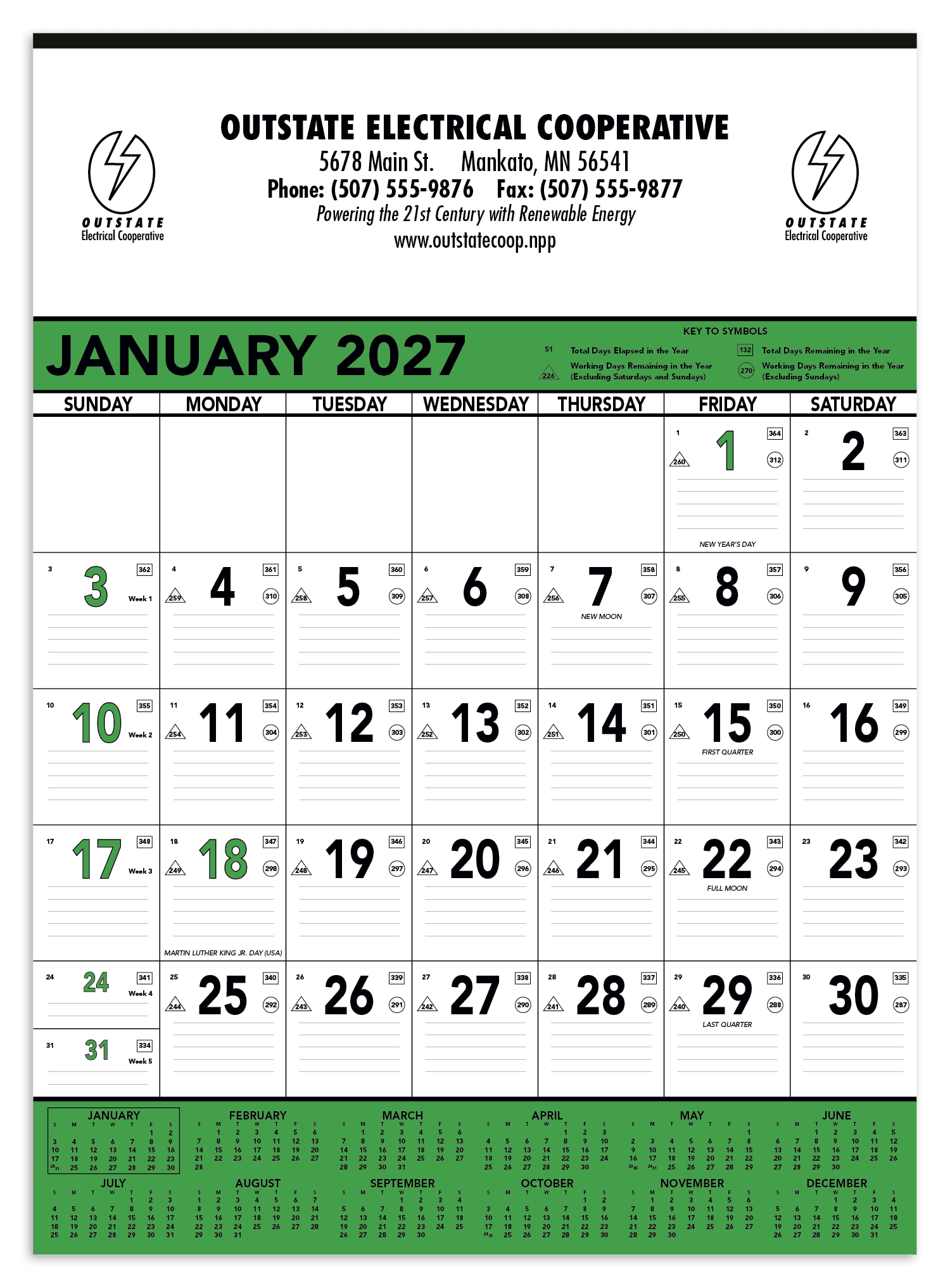Triumph® Calendars Green & Black Contractor Memo Calendar