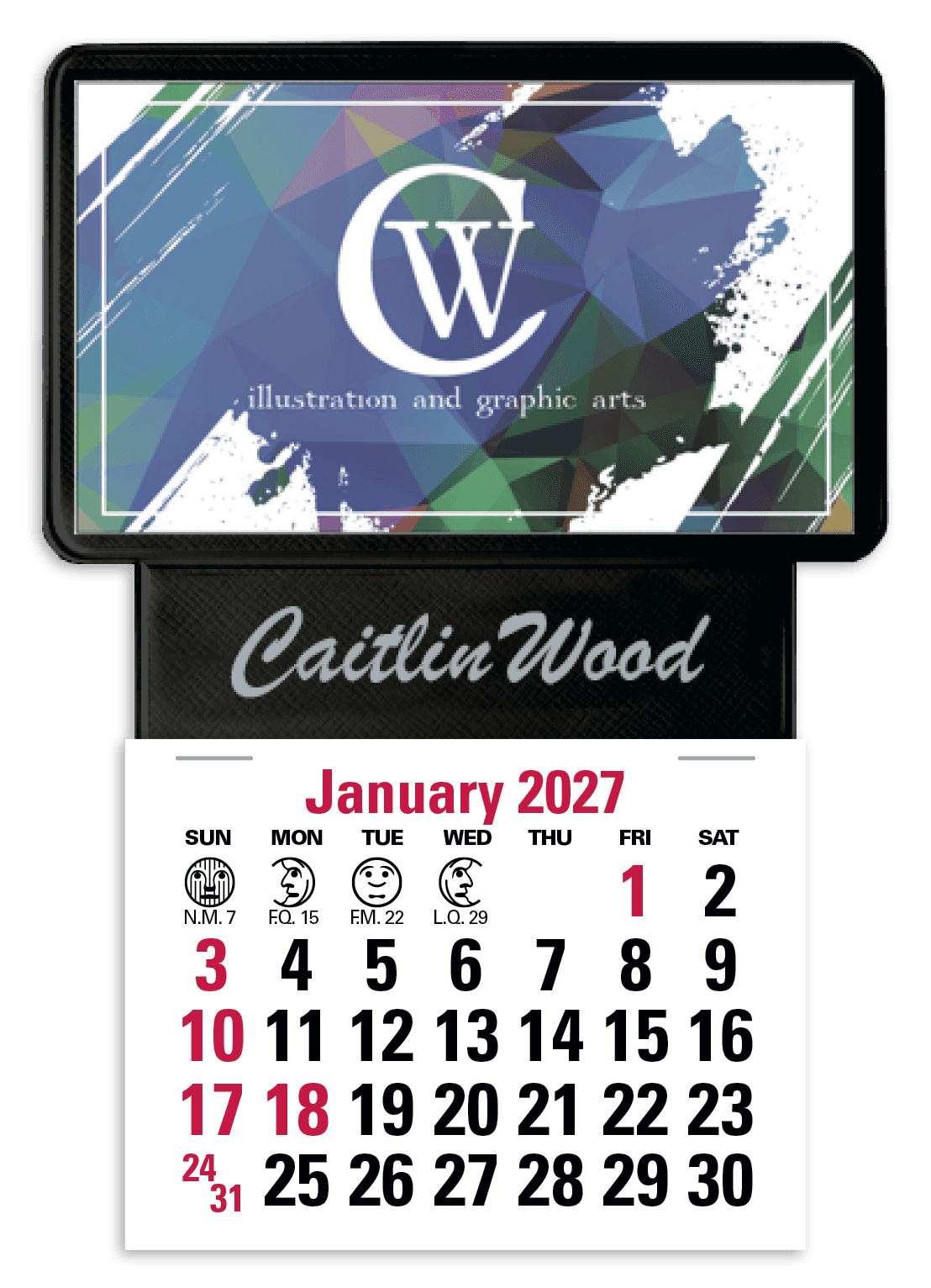 Triumph® Calendars Press-N-Stick Business Card Holder With Imprint And Calendar Pad - Image 1