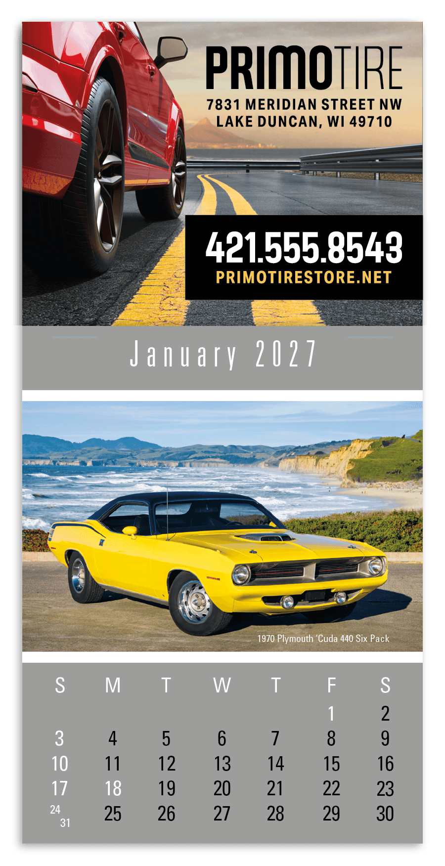 Triumph® Calendars Press-N-Stick Full-Color Header Cruisin’ Cars Calendar