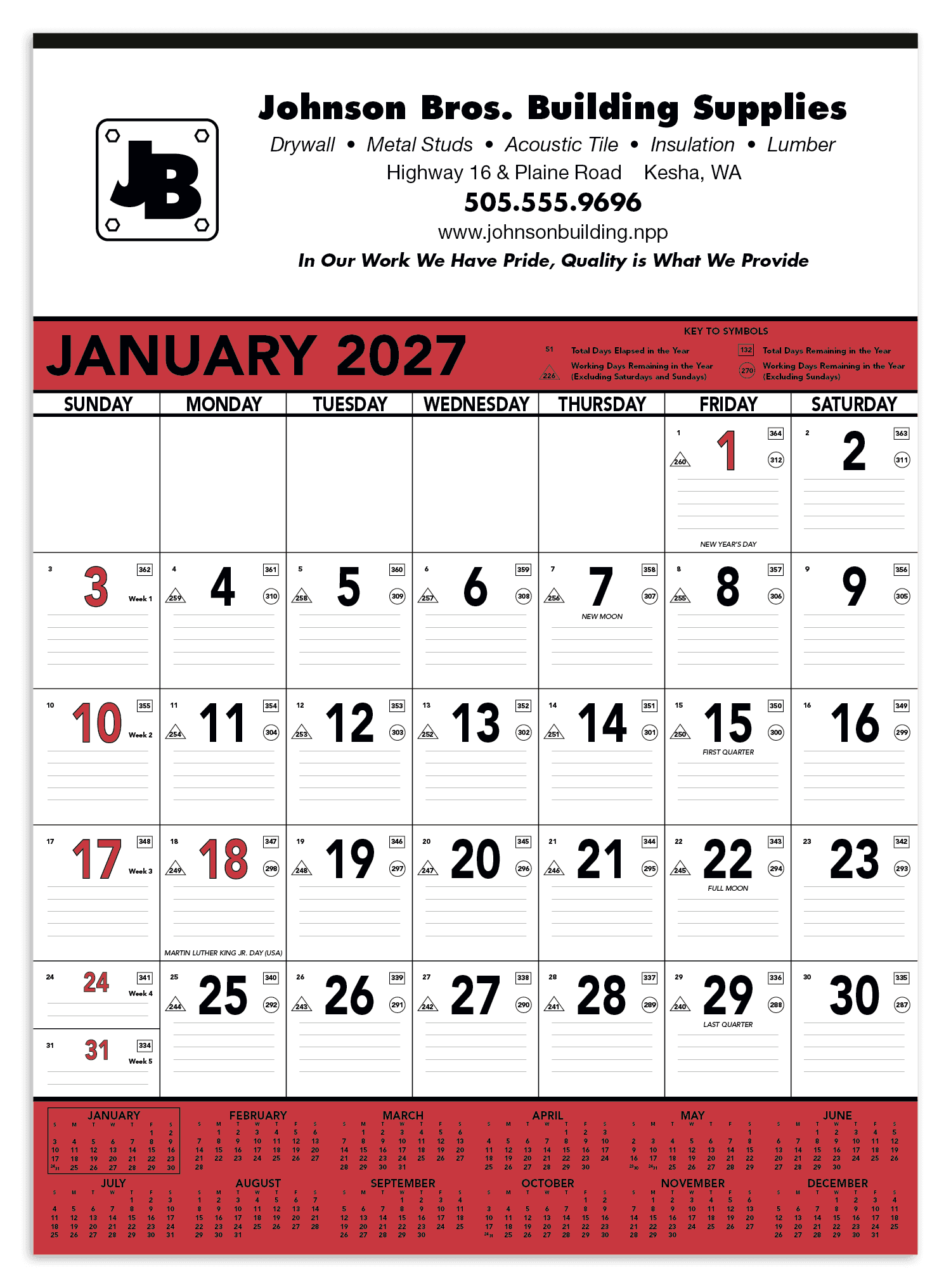 Triumph® Calendars Red & Black Contractor Memo Calendar