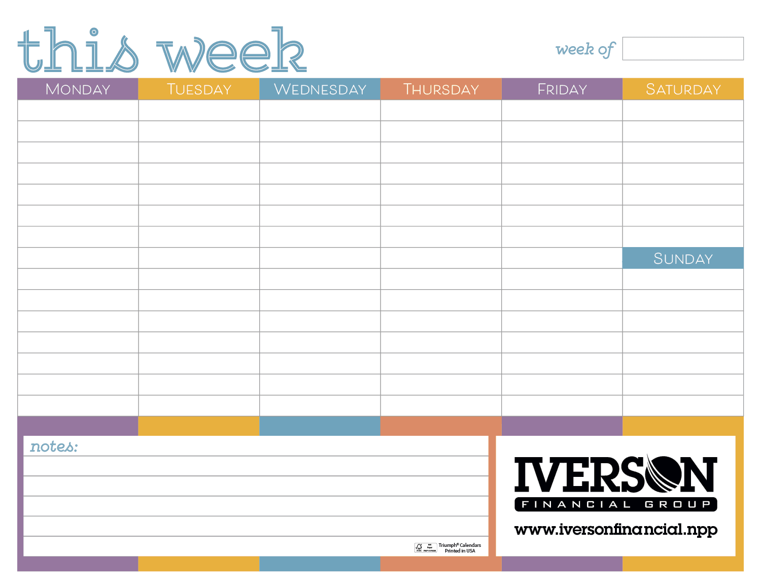 Triumph® Calendars Small Weekly Desk Pad - Colors - Image 1