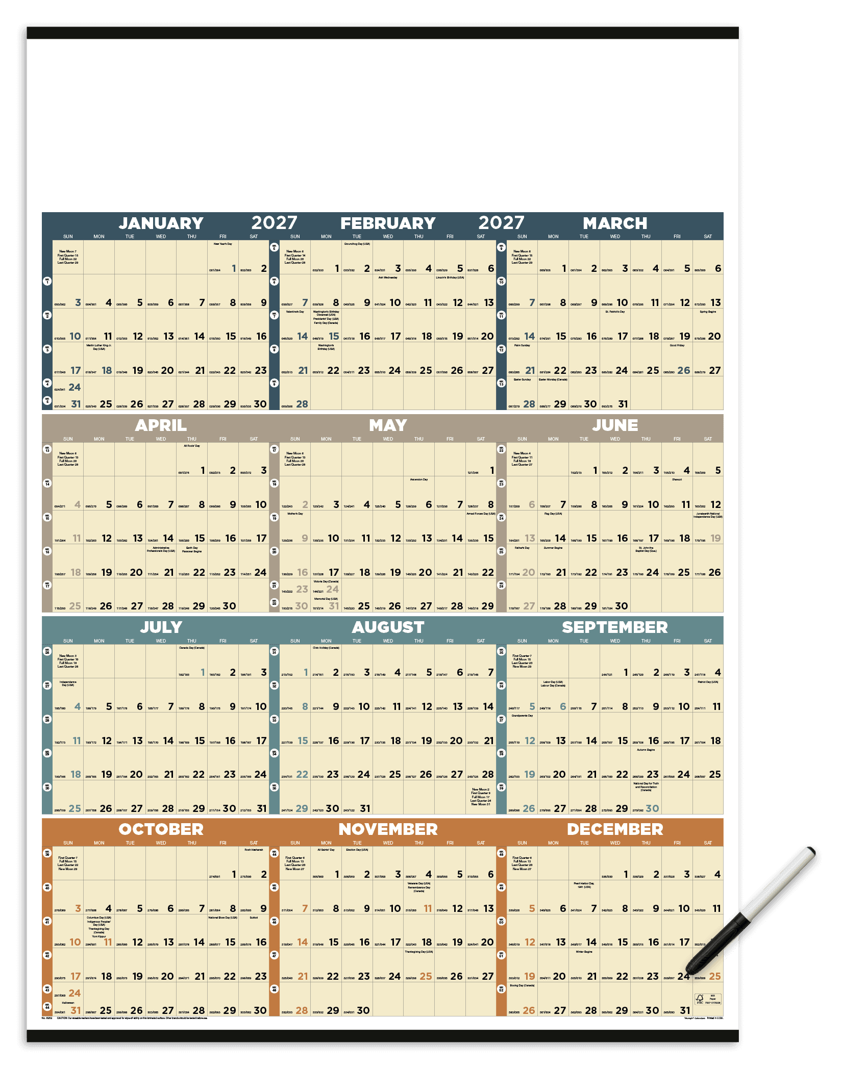 Triumph® Calendars Time Management Span-A-Year (Laminated with Marker) Calendar - Image 1