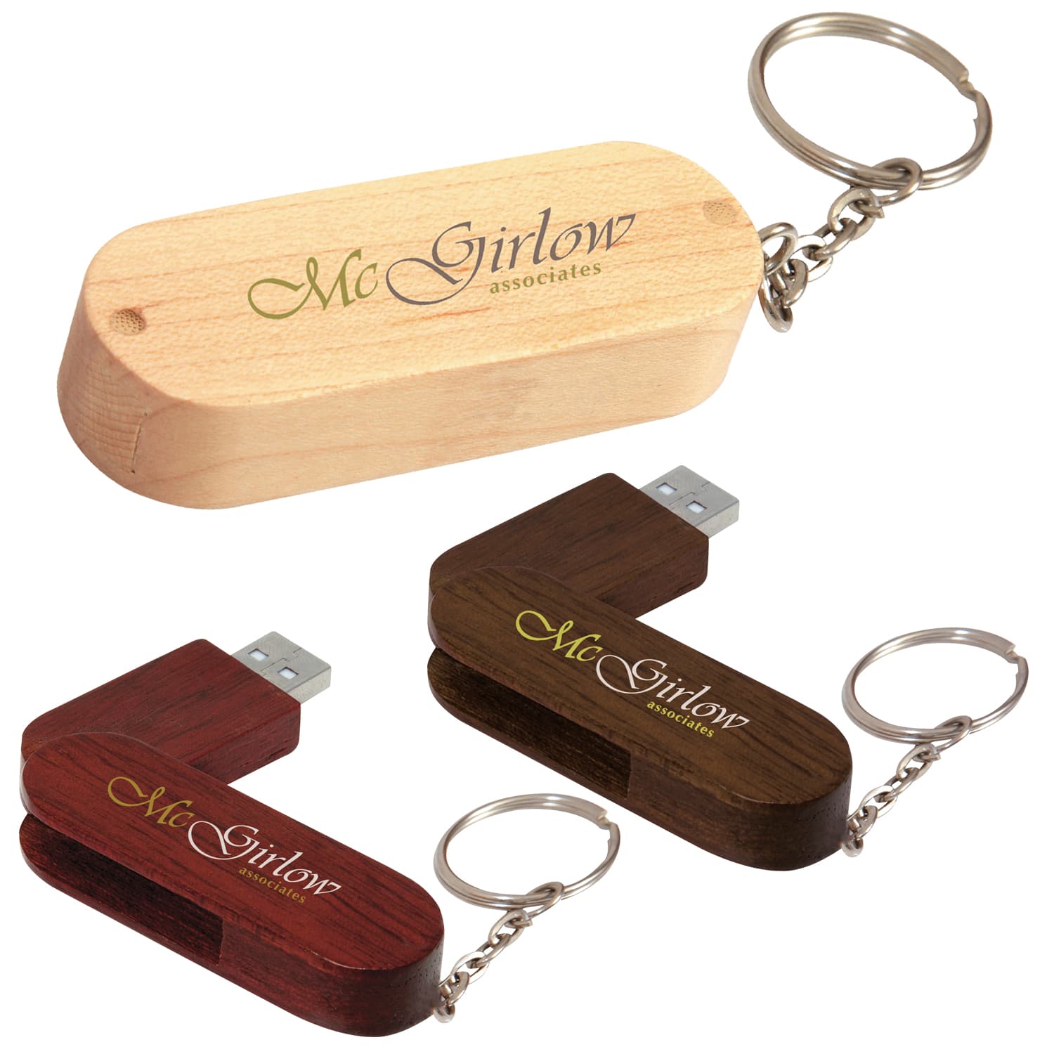Universal Source® 2 GB Bamboo Bullet Keyring USB 2.0 Flash Drive - Image 1
