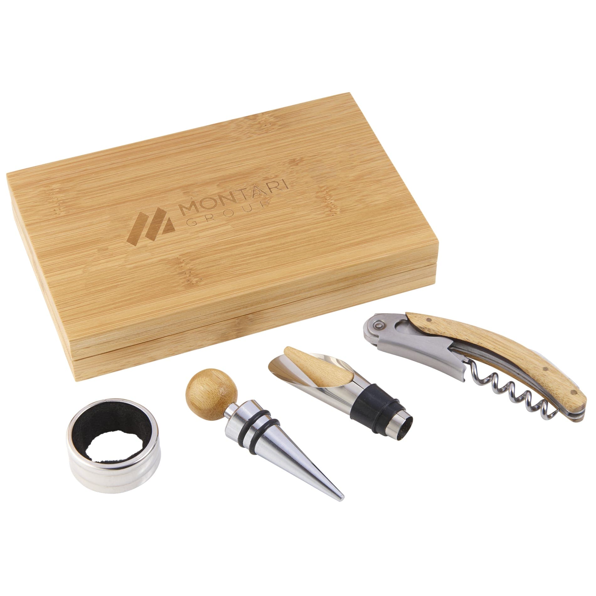 4 Piece Bamboo Wine Gift Set - Image 1