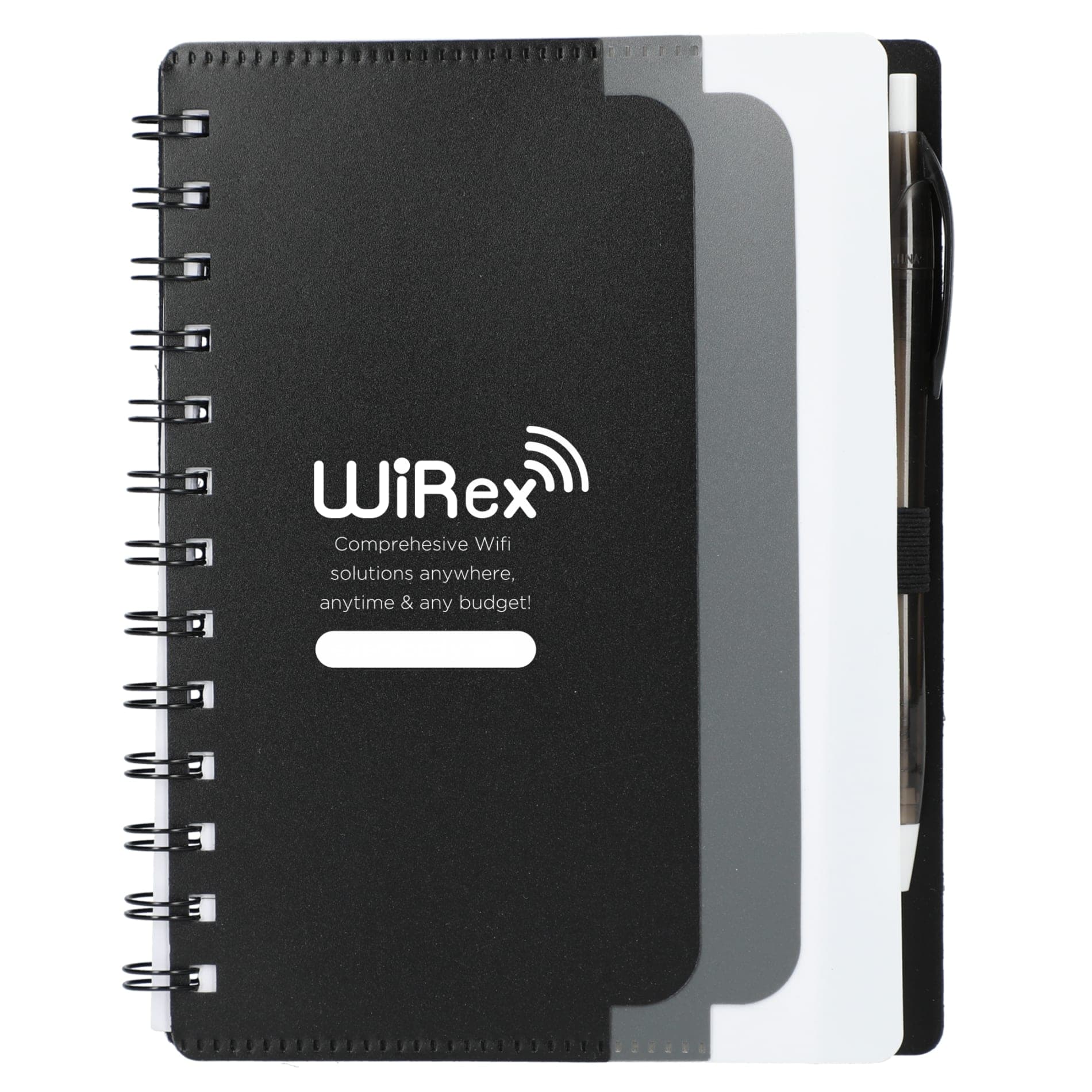 5" x 7" Recycled Dual Pocket Spiral Notebook w Pen - Image 1