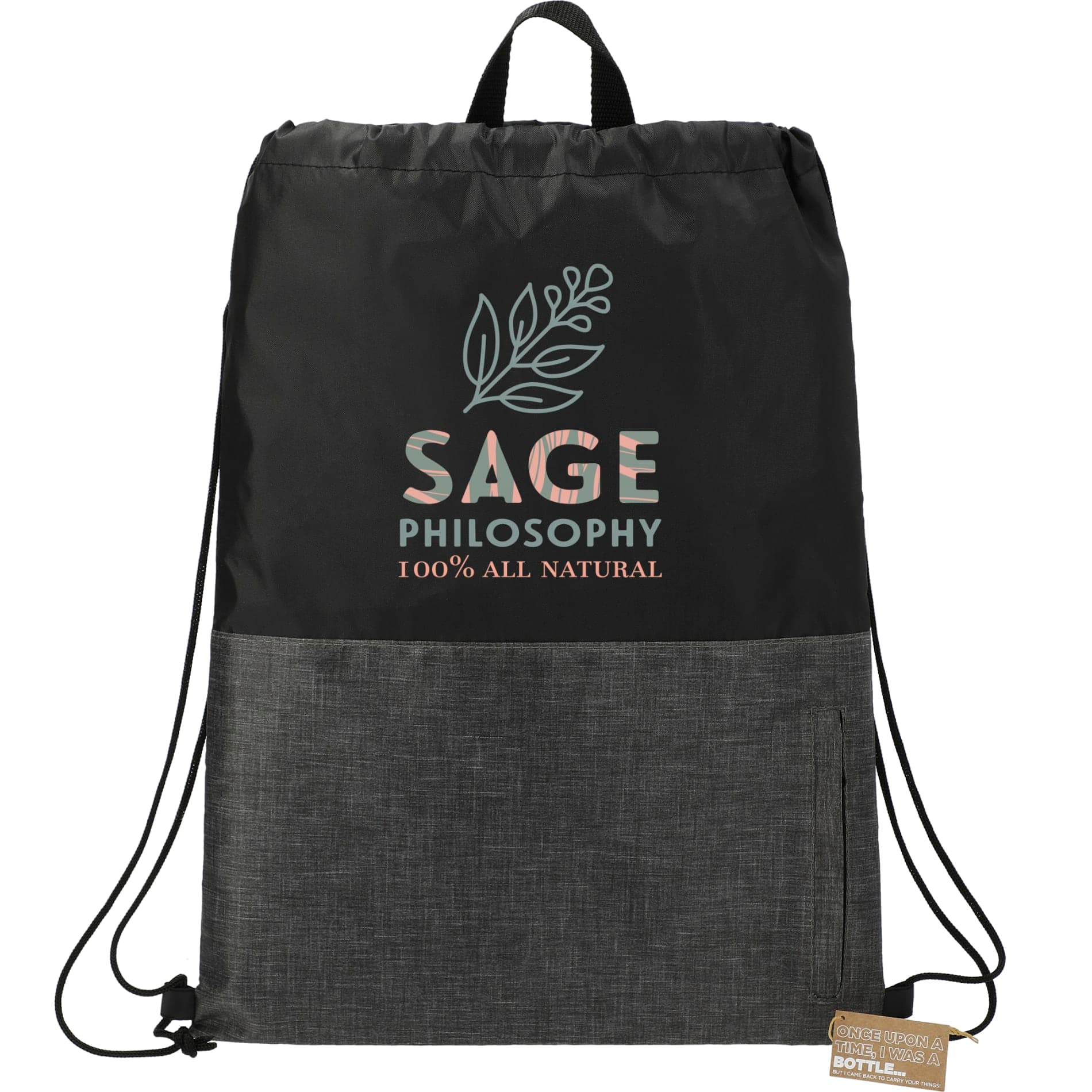 Ash Zippered Recycled Drawstring Bag - Image 1