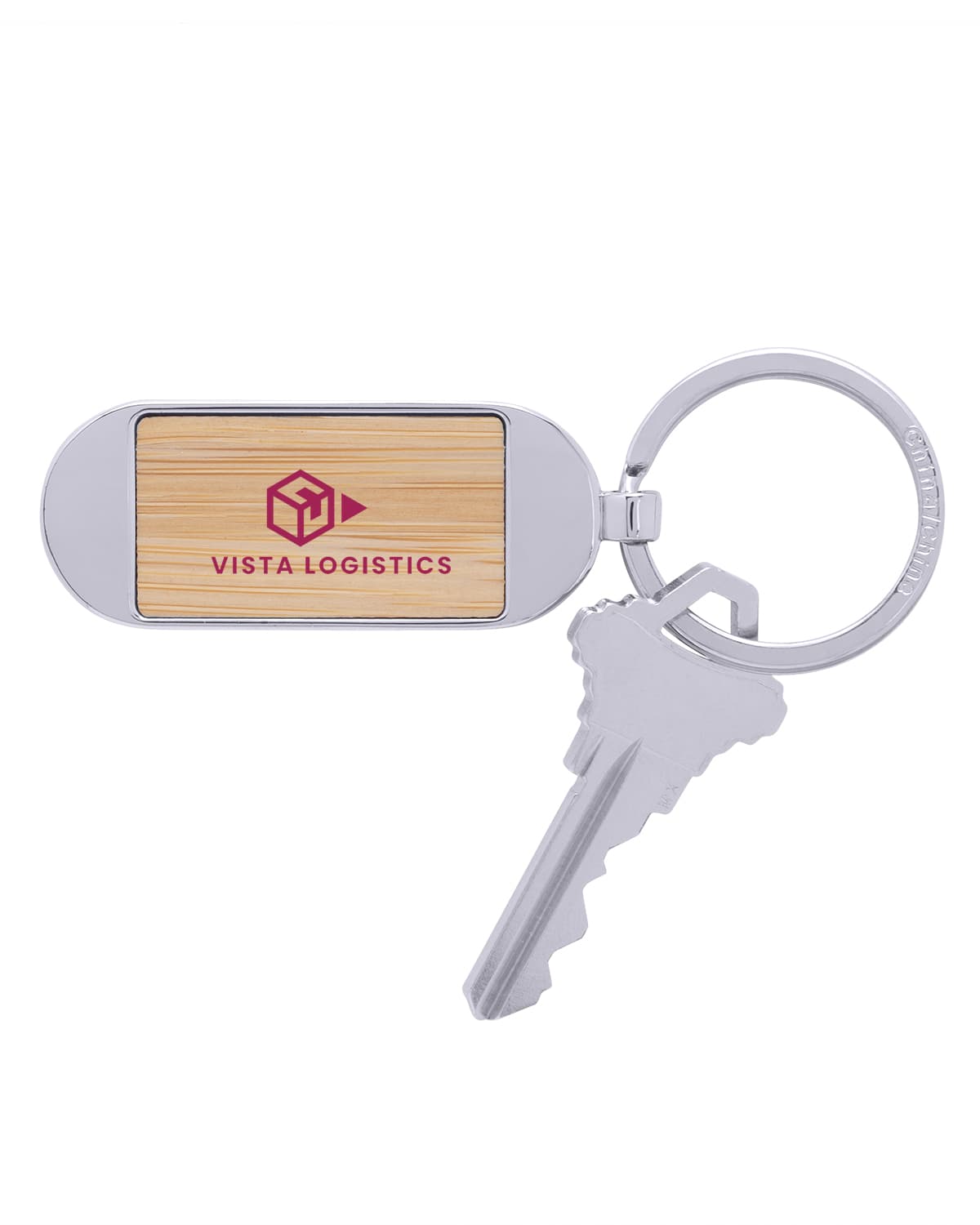 Bamboo & Metal Oval Keychain. - Image 1