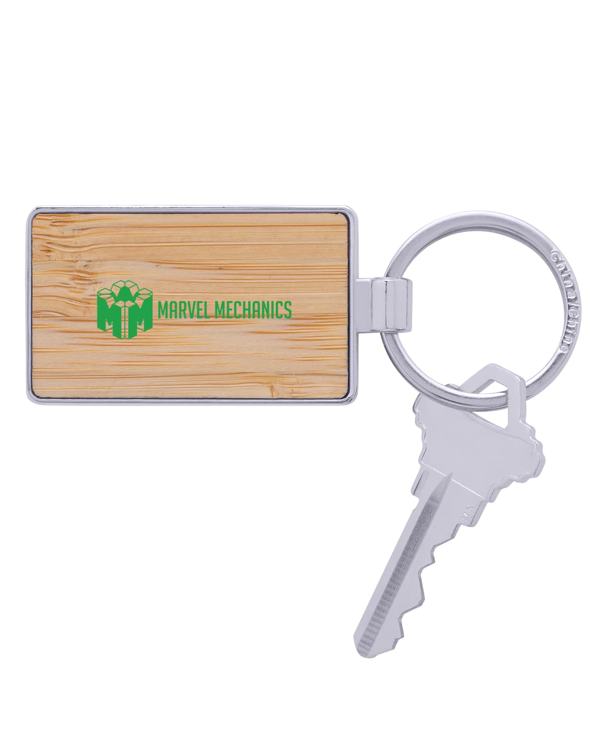 Bamboo & Metal Rectangle Keychain. - Image 1