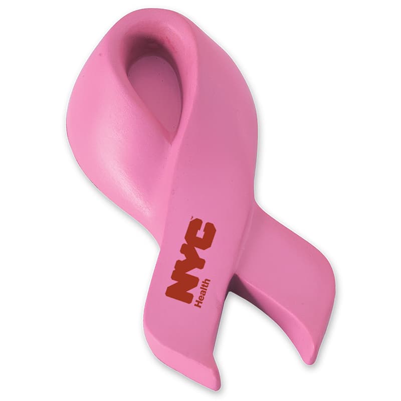 Pink Breast Cancer Awareness Ribbon Shape Stress Ball. - Image 1