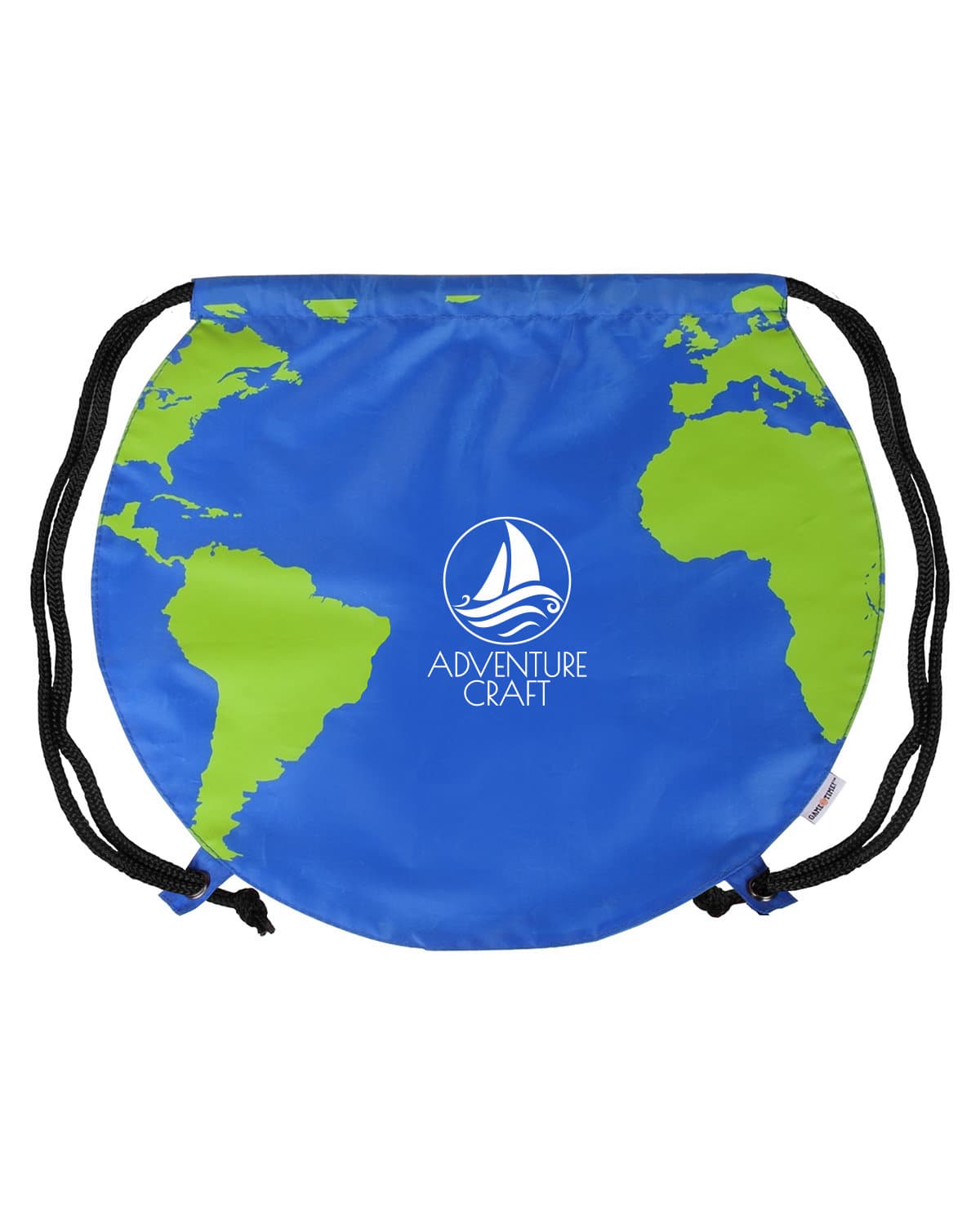 Recycled Polyester Globe Earth Drawstring Bag. - Image 1
