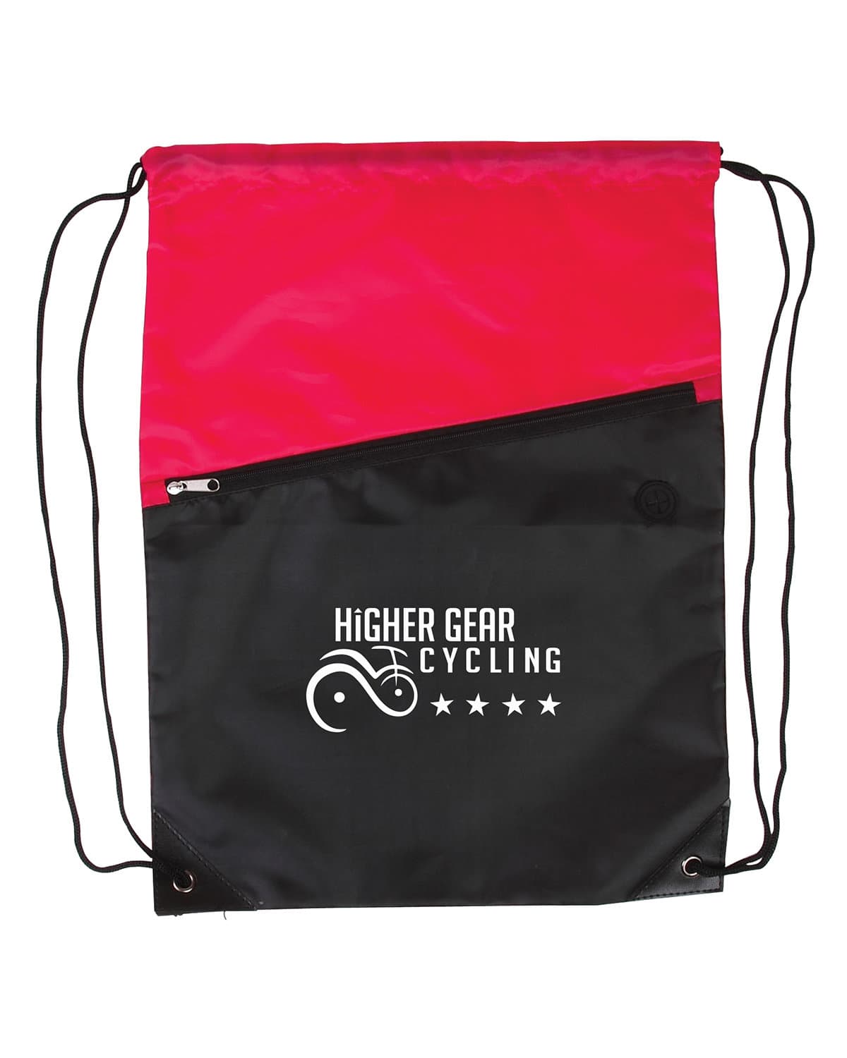 Two-Tone Poly Drawstring Backpack With Zipper. - Image 1